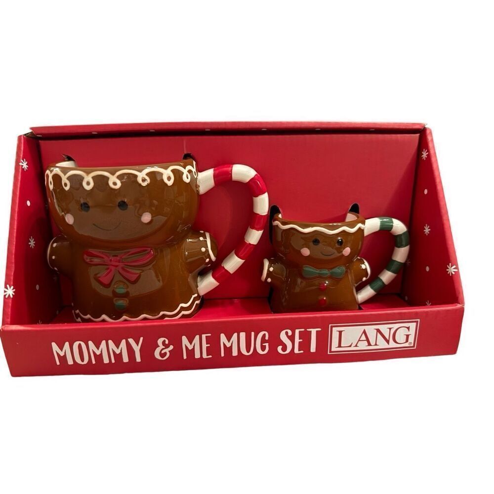NEW Lang‎ Christmas Mommy and Me Gingerbread Ceramic Hand Painted Mug Set